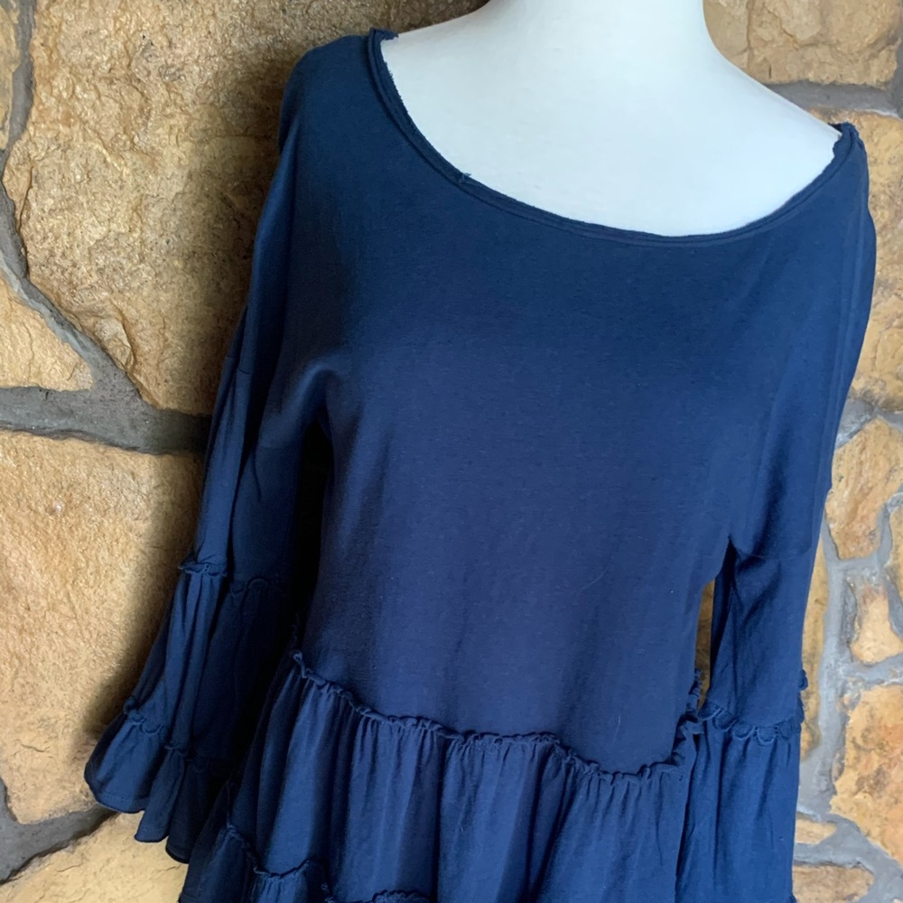 EUC Hannah Blue Knit Top with Ruffle - Size Medium - Picture 4 of 16
